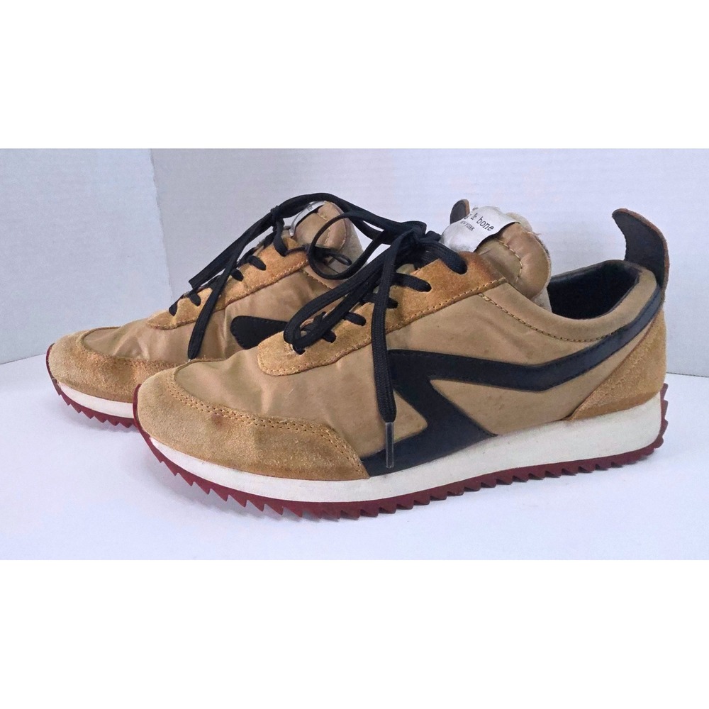 Rag & Bone Retro Runner Tan Suede Nylon Low Top Sneaker‎ Burgundy Sole SZ 38.5
